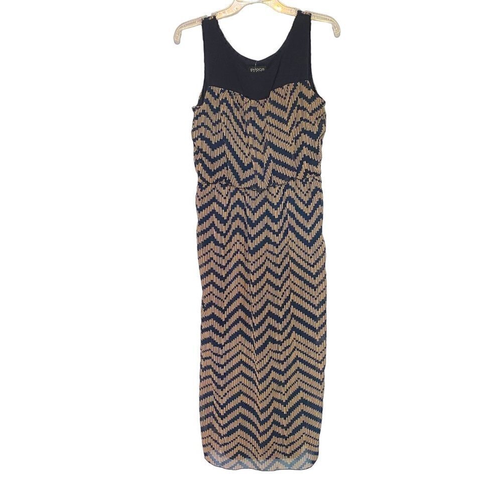 Enfocus Petite Chevron Sleeveless Maxi‎ Dress Blue & Tan Women’s Size 10